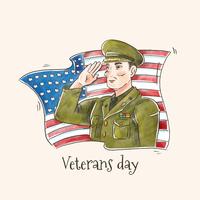 Soldado americano de vetores com bandeira americana para o dia dos veteranos