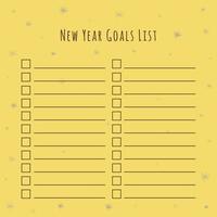 lista de cartão de vetor de metas de ano novo