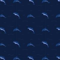 padrão perfeito em um fundo azul de golfinhos no oceano vetor