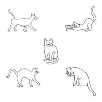 conjunto com gatos em poses diferentes. ilustração de rabisco vetor