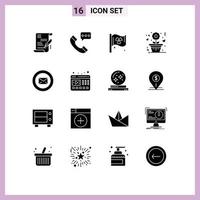 Pacote de glifos sólidos de 16 interfaces de usuário de sinais e símbolos modernos de bandeira de bate-papo de suporte, elementos de design de vetores editáveis de amor rosa