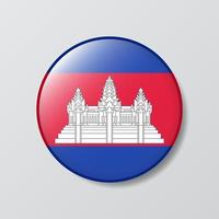 ilustração em forma de círculo de botão brilhante da bandeira do Camboja vetor