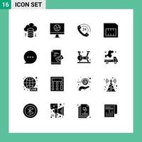pacote de glifos sólidos de 16 símbolos universais de elementos de design de vetores editáveis de cartão SIM de chamada de balão de comentário