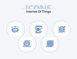 internet das coisas ícone azul pack 5 design de ícone. a infraestrutura. globo. óculos. telefone. globo vetor
