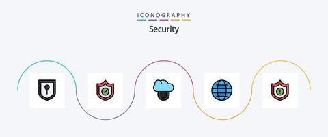 linha de segurança cheia de pacote de ícones plana 5 incluindo . globo. aviso. guarda vetor