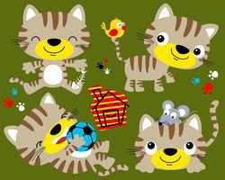 conjunto vetorial de desenho animado de gatos engraçados com amigos em ação diferente vetor