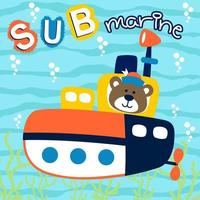 submarino com urso fofo marinheiro submarino, ilustração de desenho vetorial vetor