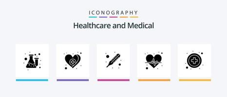 pacote de ícones de glifo médico 5, incluindo médico. cuidado do coração. Cuidado. pulso. bater. design de ícones criativos vetor
