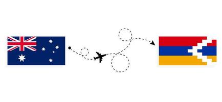 voo e viagem da austrália para artsakh pelo conceito de viagem de avião de passageiros vetor