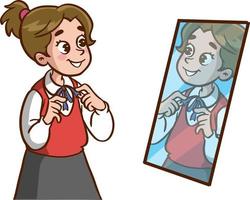 menina bonitinha vestindo top na frente da ilustração em vetor espelho dos desenhos animados