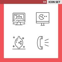 4 cores planas de linhas preenchidas de vetores temáticos e símbolos editáveis de monitor de mercado social de frutas de computador respondem a elementos de design de vetores editáveis