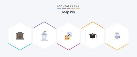 mapa pin 25 pacote de ícones planos incluindo . . jogatina. copo. café vetor