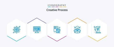 processo criativo 25 pacote de ícones azul incluindo . cara. café. processo. grande ideia vetor