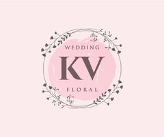 kv letras iniciais modelo de logotipos de monograma de casamento, modelos modernos minimalistas e florais desenhados à mão para cartões de convite, salve a data, identidade elegante. vetor