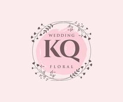 modelo de logotipos de monograma de casamento de carta inicial kq, modelos minimalistas e florais modernos desenhados à mão para cartões de convite, salve a data, identidade elegante. vetor