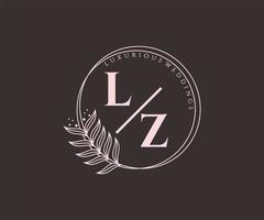 lz letras iniciais modelo de logotipos de monograma de casamento, modelos modernos minimalistas e florais desenhados à mão para cartões de convite, salve a data, identidade elegante. vetor