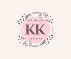 kk letras iniciais modelo de logotipos de monograma de casamento, modelos minimalistas e florais modernos desenhados à mão para cartões de convite, salve a data, identidade elegante. vetor