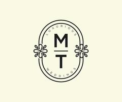 mt letras iniciais modelo de logotipos de monograma de casamento, modelos modernos minimalistas e florais desenhados à mão para cartões de convite, salve a data, identidade elegante. vetor