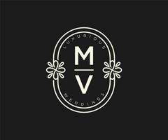 mv letras iniciais modelo de logotipos de monograma de casamento, modelos modernos minimalistas e florais desenhados à mão para cartões de convite, salve a data, identidade elegante. vetor