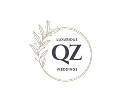 modelo de logotipos de monograma de casamento de carta inicial qz, modelos minimalistas e florais modernos desenhados à mão para cartões de convite, salve a data, identidade elegante. vetor