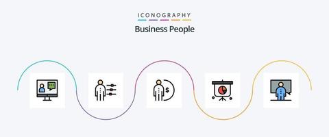 linha de pessoas de negócios cheia de pacote de ícones plana 5 incluindo apresentação. o negócio. pessoa. dinheiro. renda vetor