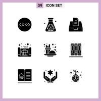 conjunto moderno de 9 glifos e símbolos sólidos, como tempero, correio de café, canela, conceito, elementos de design vetorial editáveis vetor