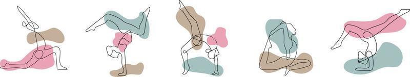 conjunto de ioga, desenho de linha contínua de ilustração de saúde vetorial de conceito de ioga de fitness para mulheres vetor