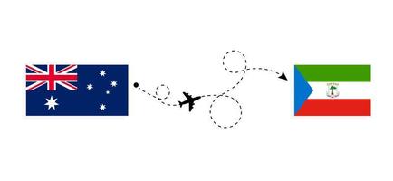 voo e viagem da Austrália para a Guiné Equatorial pelo conceito de viagem de avião de passageiros vetor