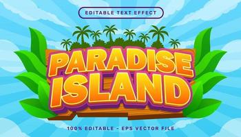 efeito de texto 3d da ilha paradisíaca e efeito de texto editável com ilustração de madeira e natureza vetor