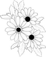 coleção de flores de sol desenhadas à mão de sol de olhos pretos folha botânica ilustração de broto página colorida vetor