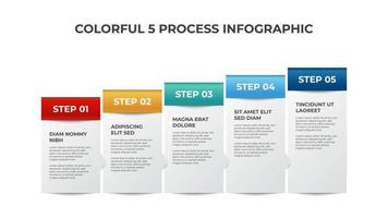 5 pontos de diagrama de lista, bloco ascendente de modelo de layout de processo, vetor de elemento infográfico