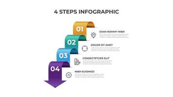 4 pontos de etapas, modelo de elemento infográfico, fluxo de seta com vetor de diagrama numérico