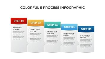 5 pontos do diagrama de processo, layout de bloco ascendente, vetor de modelo de elemento infográfico