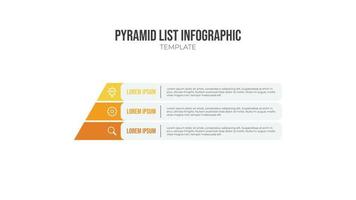 vetor de elemento infográfico de lista de pirâmide, modelo de 3 listas com ícones. use para mostrar relacionamentos proporcionais, interconectados ou hierárquicos.