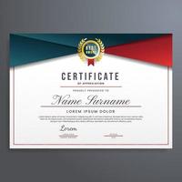 certificado multiuso de vetor de modelo de apreciação, design de borda de certificado com distintivo azul escuro, vermelho e dourado, pode ser usado para diploma, negócios, conquistas, conclusão, etc.