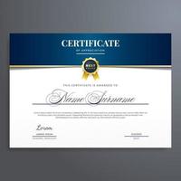 modelo de design de certificado elegante com selo de ouro, azul e cor verde. design polivalente e elegante vetor