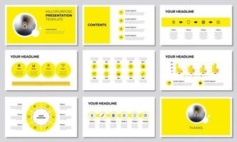 modelo de apresentação multiuso amarelo com lista, opções, etapas, linha do tempo, fluxo de trabalho, gráfico, diagrama. infográfico de negócios, layout para slide, brochura, banner, relatório anual, publicidade, marketing vetor
