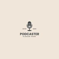 logotipo de podcast vintage hipster com o modelo de logotipo de personagem sorridente vetor