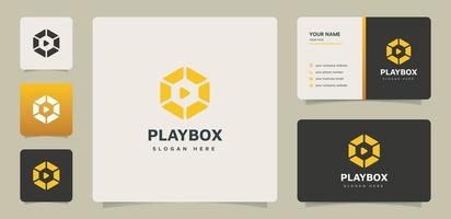 logotipo de playbox abstrack moderno com hexágono perfeito para vídeo, produção de filmes ou logotipo de televisão. modelo de design de logotipo vetor