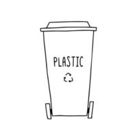 vetor de doodle de lata de lixo. ilustração de reciclagem de lixeira