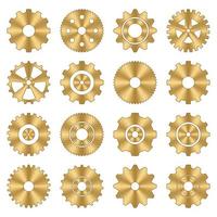 conjunto de rodas de engrenagem. coleção de rodas dentadas de metal dourado. ícones industriais. conjunto de ícones de vetor de configuração de engrenagem. ilustração vetorial