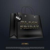 design de modelo de banner de sexta-feira negra com vetor realista de sacola de compras