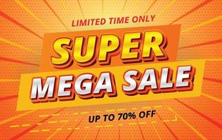 design de banner de promoção de venda super mega com efeito de texto editável vetor