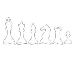 conjunto de peças de xadrez, desenhadas à mão, linha mono contínua, arte de uma linha vetor