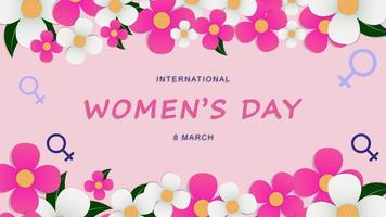 dia internacional da mulher 8 de março com fundo de quadro de flores e folhas. feliz dia da mulher. ilustração vetorial. eps 10.