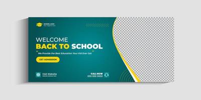 capa de mídia social de volta à escola ou admissão escolar e modelo de banner da web vetor