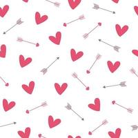 padrão sem emenda abstrato com corações rosa e flechas em fundo branco. estilo doodle desenhado à mão vetor