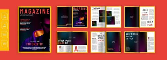 Revista ou brochura de design de estilo moderno futurista de 12 páginas com impressão pronta. vetor