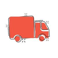 ícone do caminhão de entrega em estilo cômico. ilustração em vetor van dos desenhos animados no fundo branco isolado. conceito de negócio de efeito de respingo de carro de carga.