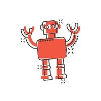 ícone bonito robô chatbot em estilo cômico. ilustração em vetor bot operador dos desenhos animados no fundo branco isolado. conceito de negócio de efeito de respingo de personagem chatbot inteligente.